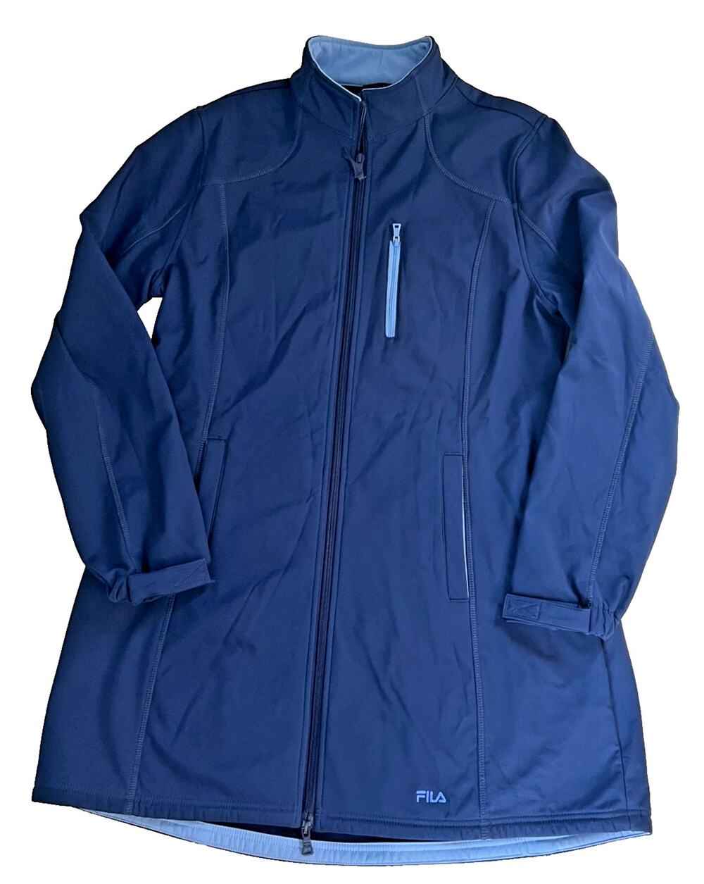 Fila Navy Lightweight Trench Style Jacket Fleece Lined Double Zip Womens XL